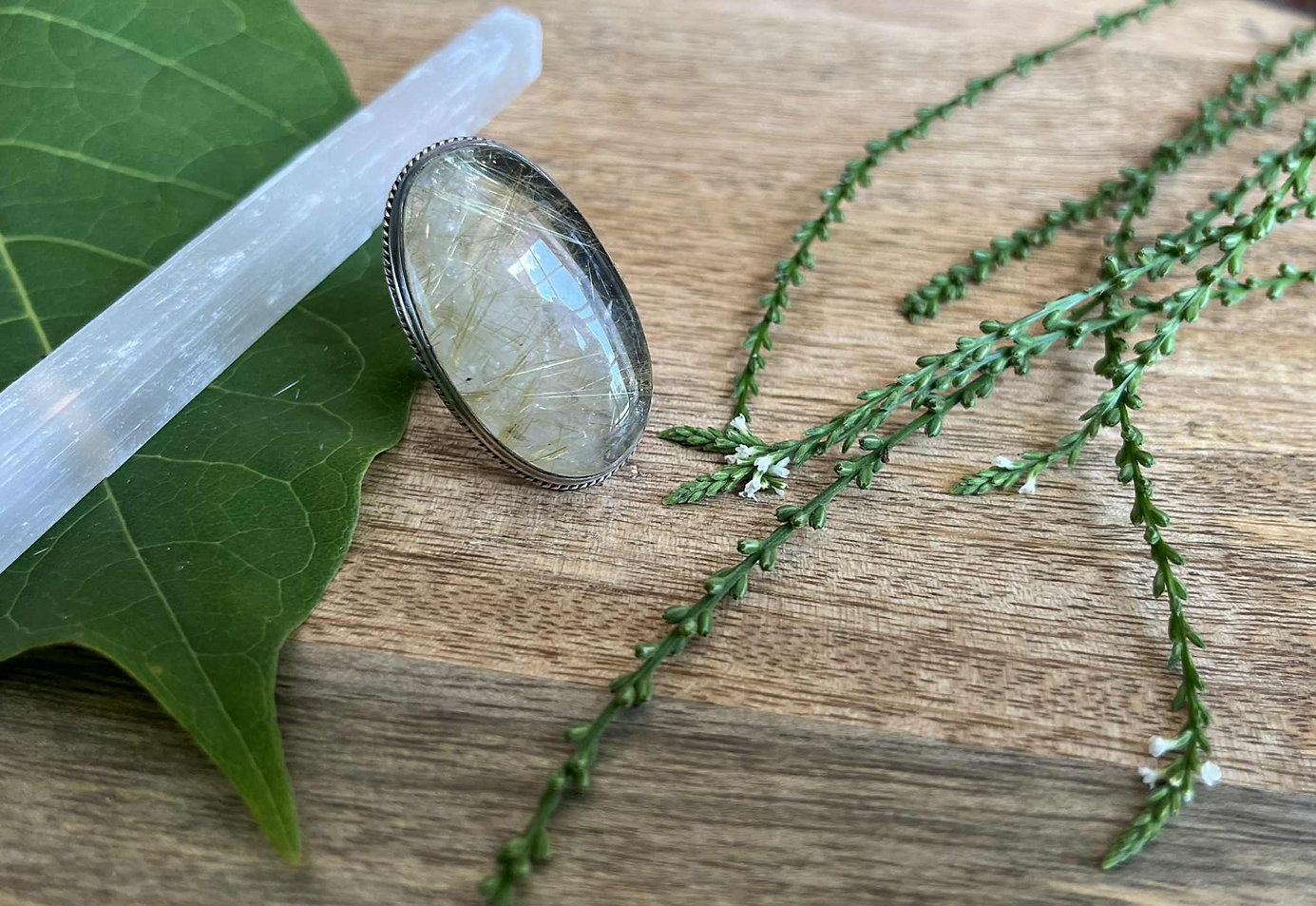 Rutilated quartz ring